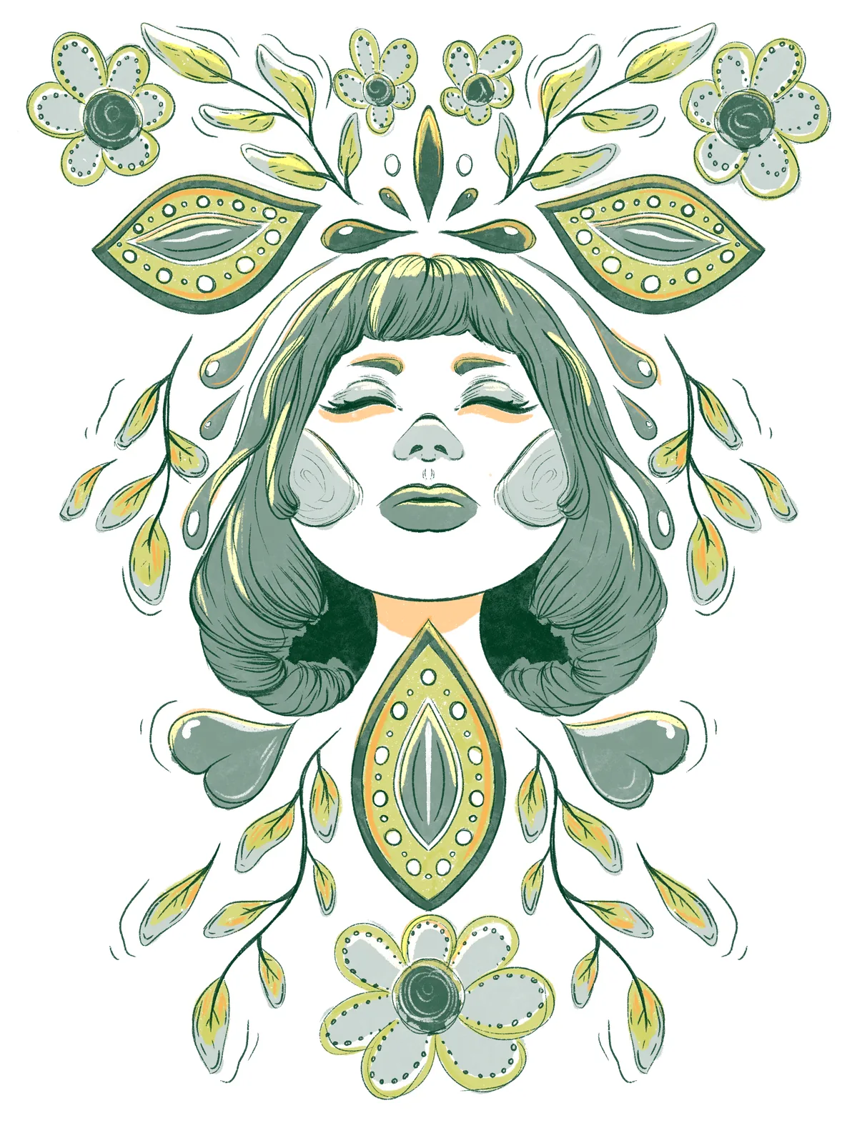 Illustration Florine — figure féminine botanique, version verger