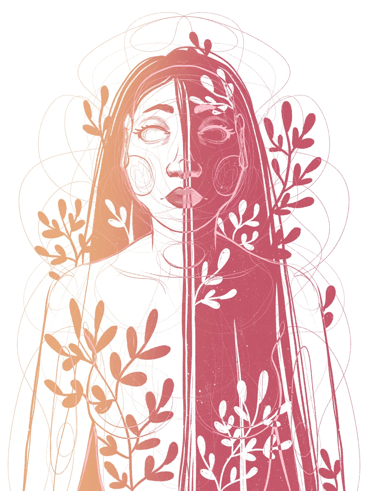 Illustration Le Seuil — figure féminine botanique, version rose