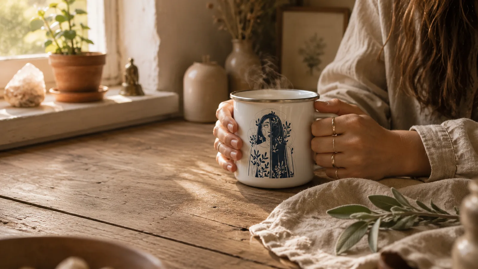 Mug Ilvane tenu à deux mains, figure Le Seuil